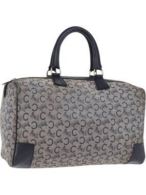 CELINE C Sulky Boston Bag Canvas Navy Gold Tone